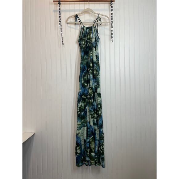 Jin Jinny Dresses & Skirts - Jin Jinny Green & Blue Tie Dye Tiered Tie Straps Sleeveless Maxi Dress Size S